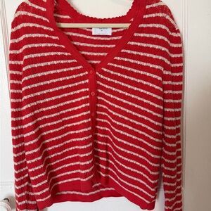Old Navy Red and White Striped Cardigan
